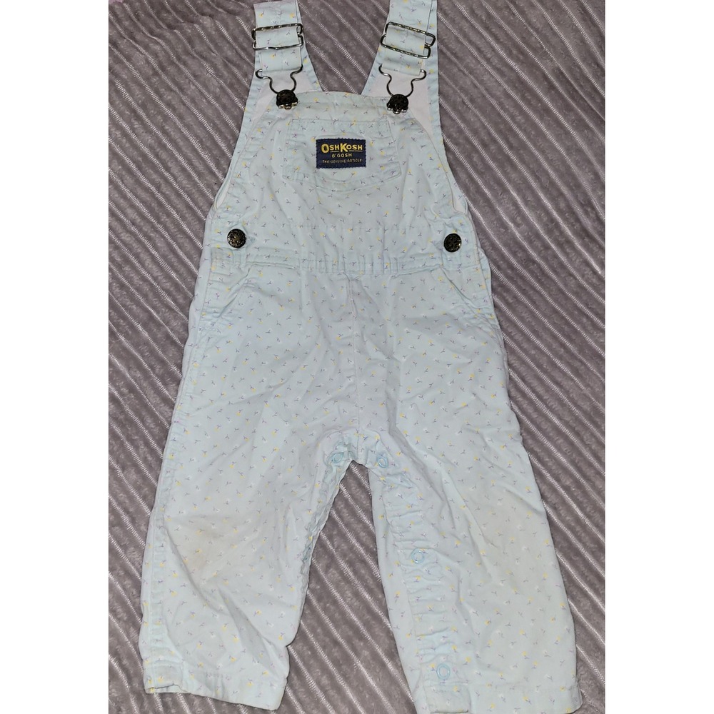 Vintage OshKosh Bgosh Vestbak Overalls Light Blue Floral Made in USA 18-24 month